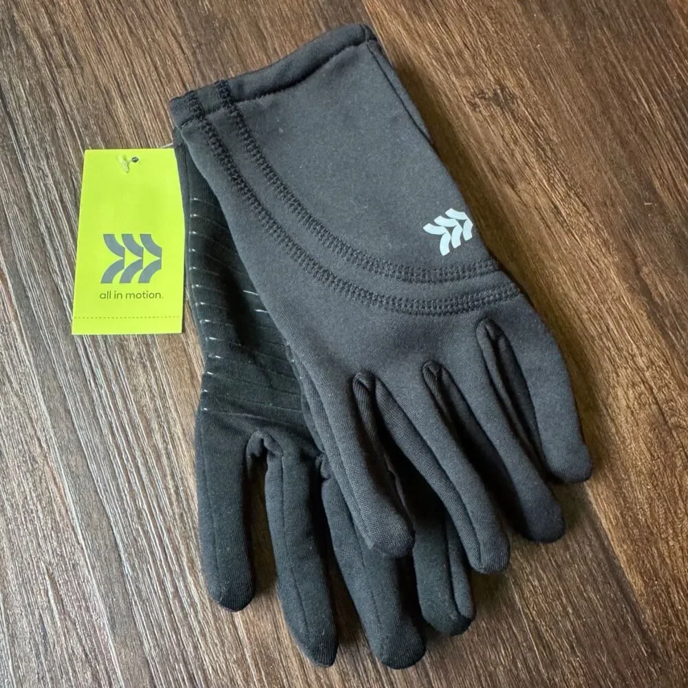 NWT All in Motion Women's S/M Black Warm Fleece Lined Gloves Stretchy, Palm Grip